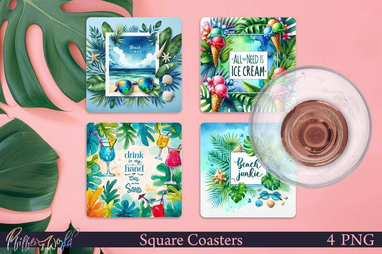 Summer Square Coasters | Beach Quotes | Drink in my hand