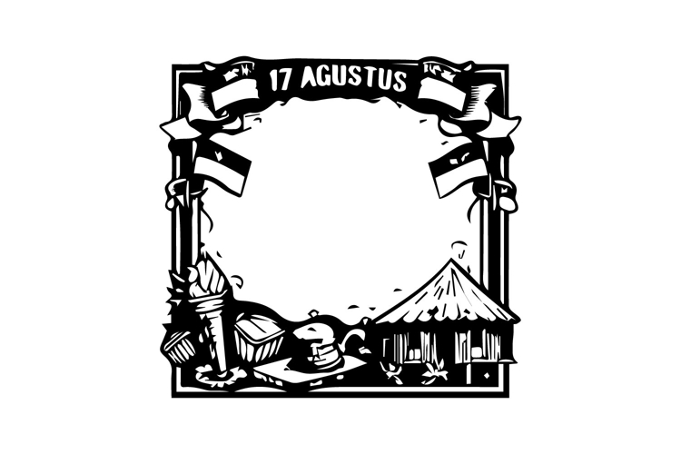 Square Black and White Indonesian Independence Frame Design