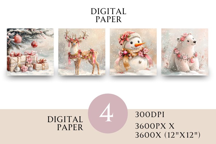 Pink Christmas Paper Junk Journal Square example image 1