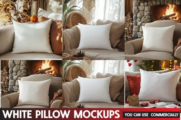 Square Christmas Pillow Mockup | White Pillow Mockup