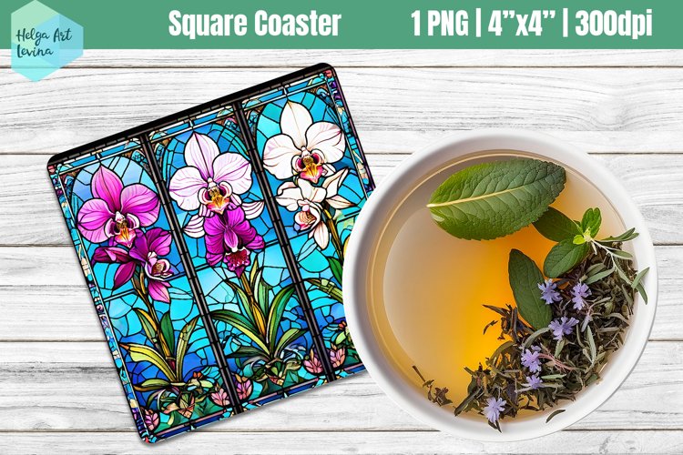 Square Coasters Sublimation | orchid example image 1