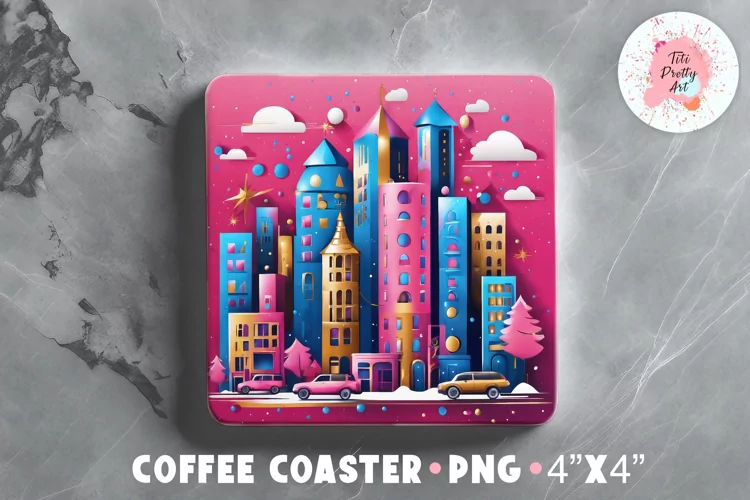 Square Coaster 3D Pink Christmas Sublimation Design Png