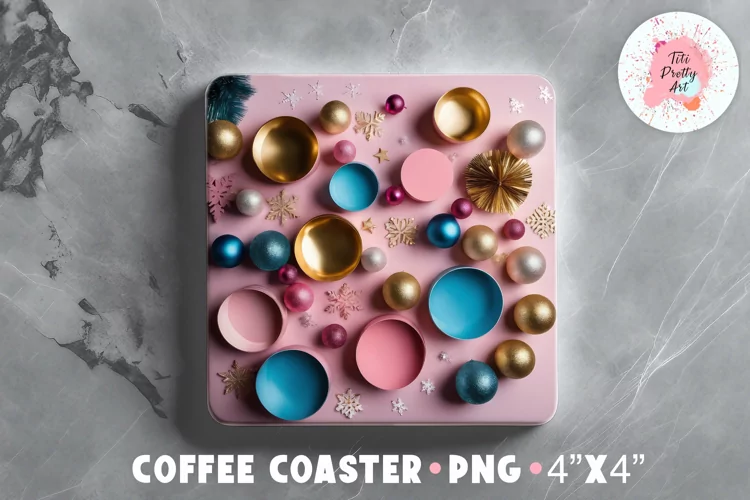 Square Coaster 3D Pink Christmas Sublimation Design Png