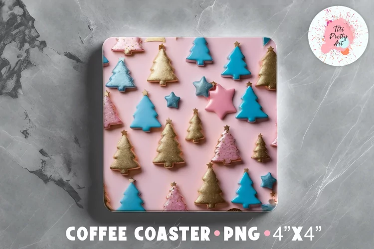 Square Coaster 3D Pink Christmas Sublimation Design Png