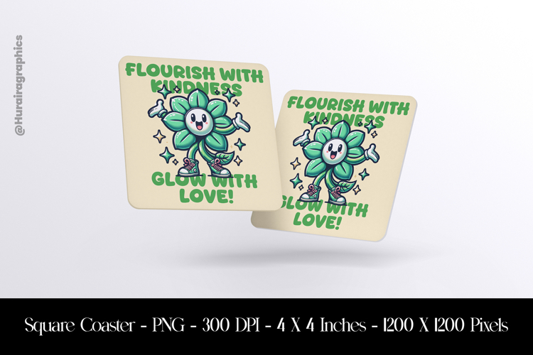 Flourish with Kindness Flower Square Coaster Sublimation