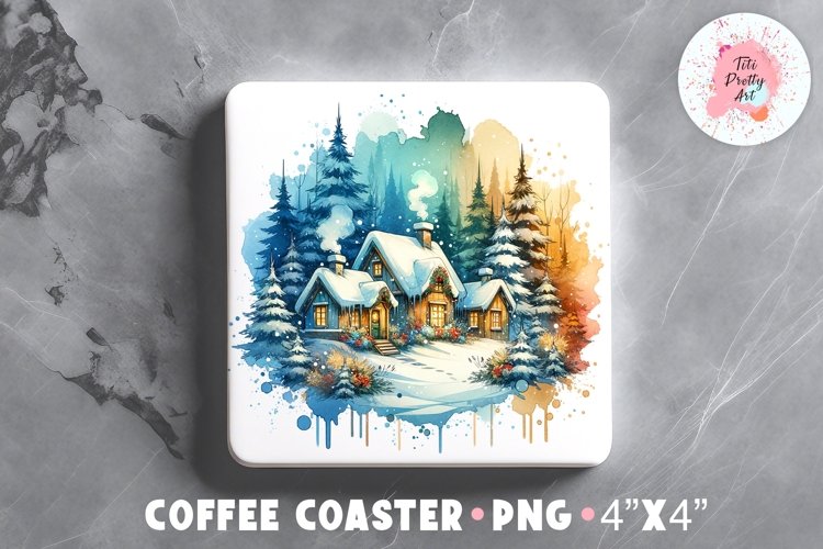 Square Coaster Blue Christmas Sublimation Design Png