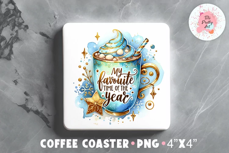 Square Coaster Blue Christmas Sublimation Design Png