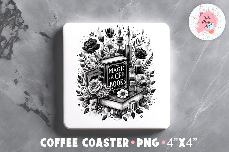 Books Square Coaster, Coffee Square Coaster Sublimation Png,  Square Coaster Png