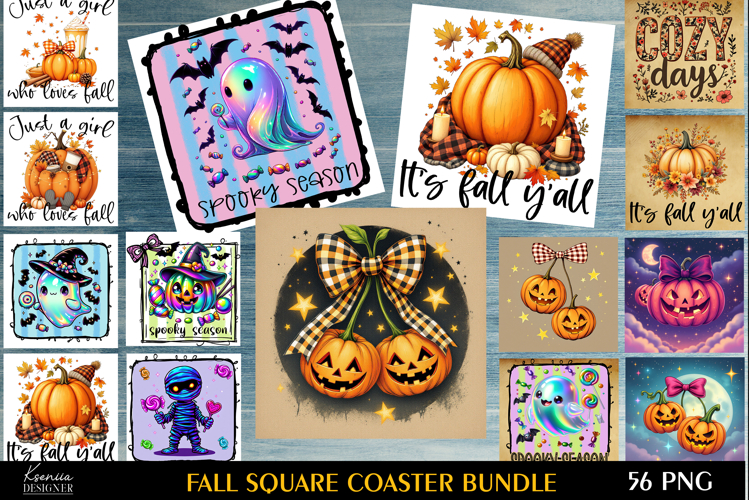 Neon Halloween Square Coaster Bundle| Cozy Fall Sublimation
