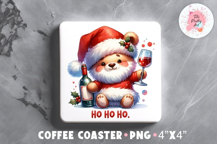 Square Coaster Christmas Bear Sublimation Design Png