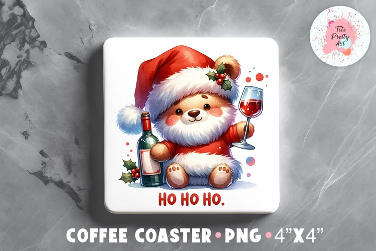 Square Coaster Christmas Bear Sublimation Design Png