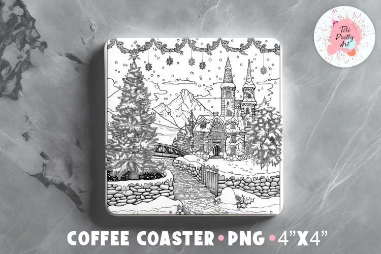 Square Coaster Christmas Night Sublimation Design Png