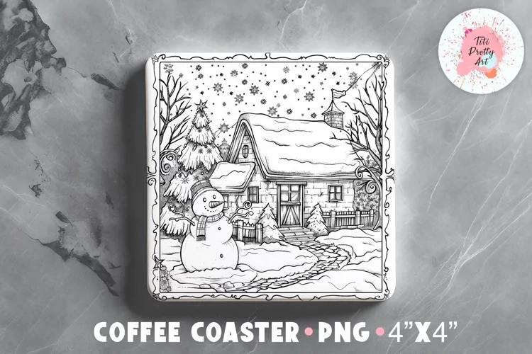Square Coaster Christmas Night Sublimation Design Png