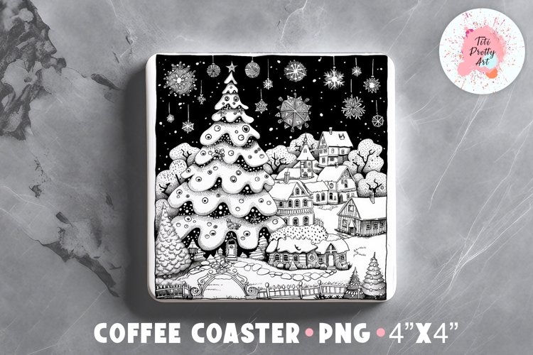 Christmas Square Coaster, Coffee Square Coaster Sublimation Png,  Square Coaster Png