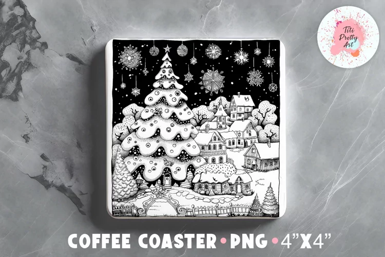 Square Coaster Christmas Night Sublimation Design Png
