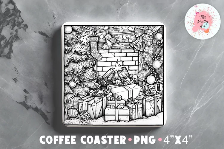Square Coaster Christmas Night Sublimation Design Png
