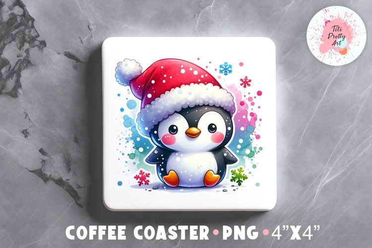 Christmas Pinguin Square Coaster, Coffee Square Coaster Sublimation Png,  Square Coaster Png