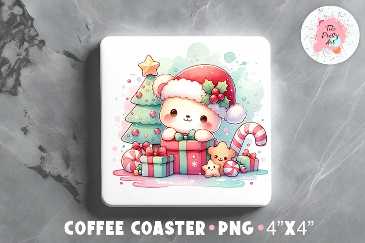 Square Coaster Christmas Sublimation Design Png, Xmas Png