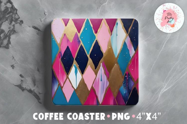 Square Coaster Colorful Squares Sublimation Design Png