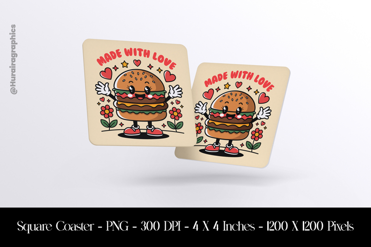 Made With Love Square Coaster Sublimation
