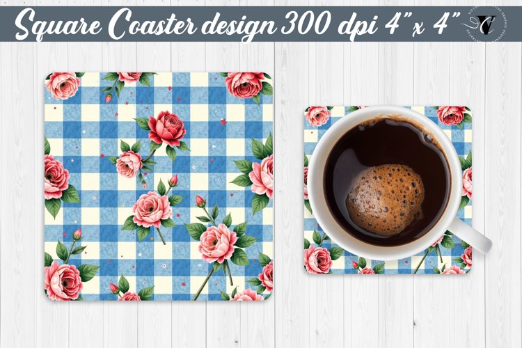 Gingham Square Coasters | floral gingham | Cottagecore