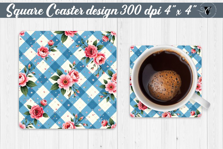 Gingham Square Coasters | floral gingham | Cottagecore