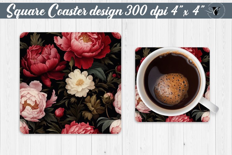 Flowers Square Coaster | Peonies pattern
