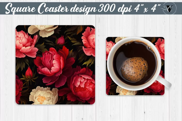 Flowers Square Coaster | Peonies pattern