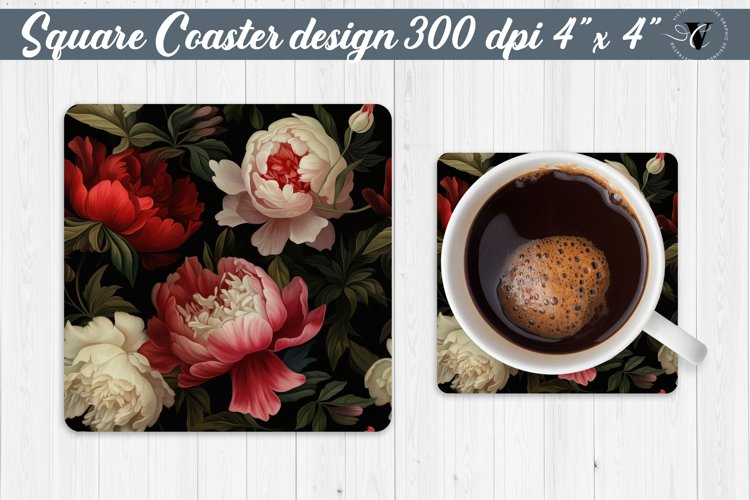 Flowers Square Coaster | Peonies pattern