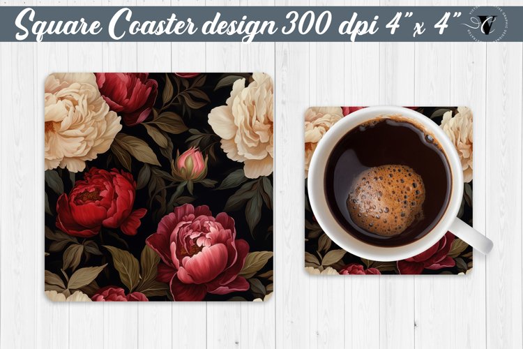 Flowers Square Coaster | Peonies pattern