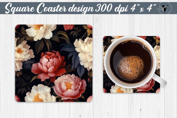 Flowers Square Coaster | Peonies pattern
