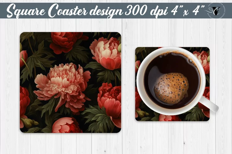 Flowers Square Coaster | Peonies pattern