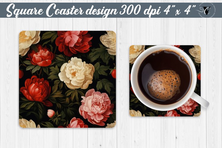 Flowers Square Coaster | Peonies pattern