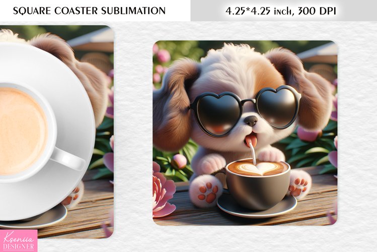 Summer Flower|Cartoon Animal Design l Floral Square Coaster example image 1