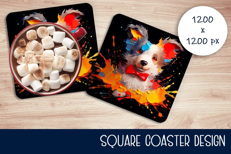 Cute dog Square Coaster Sublimation Design