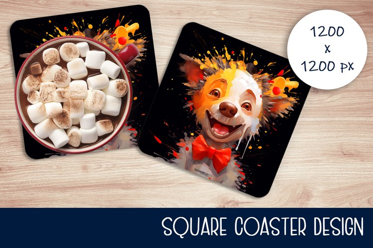 Cute dog Square Coaster Sublimation Design