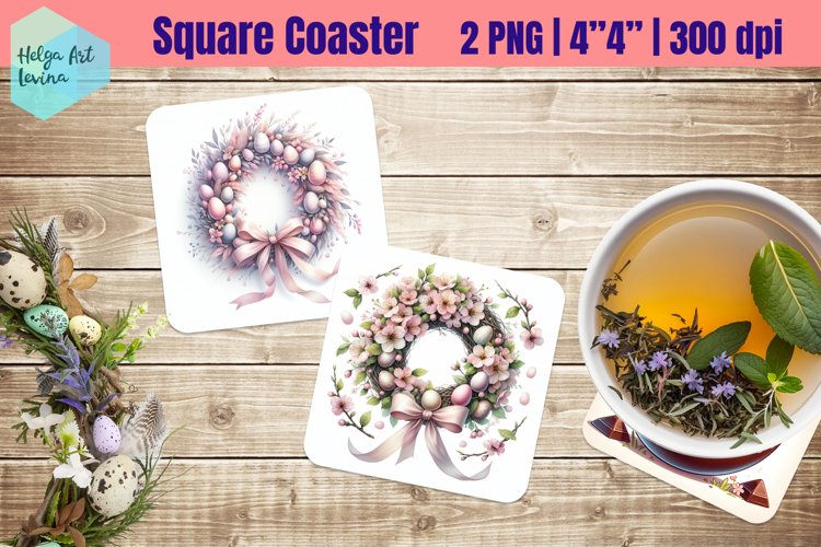 Pink Easter Square Coaster Sublimation