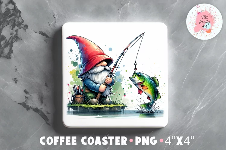 Square Coaster Fisherman Sublimation Design Png
