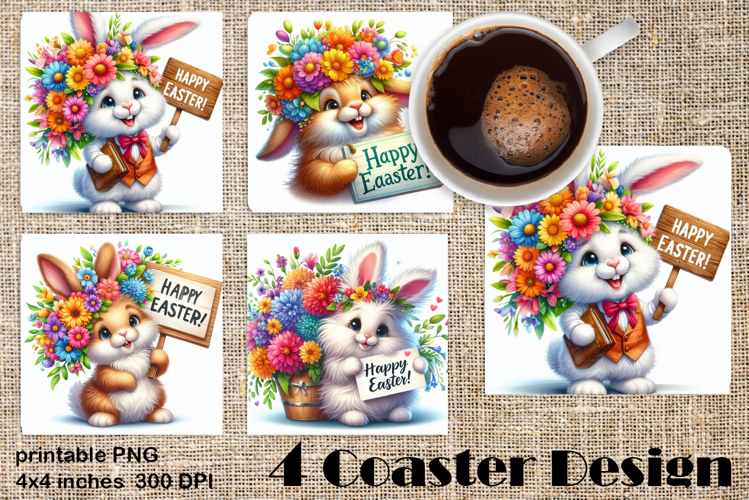 Happy Easter Square Coaster Sublimation. Funny bunny