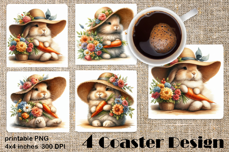Happy Easter Square Coaster Sublimation. Funny bunny