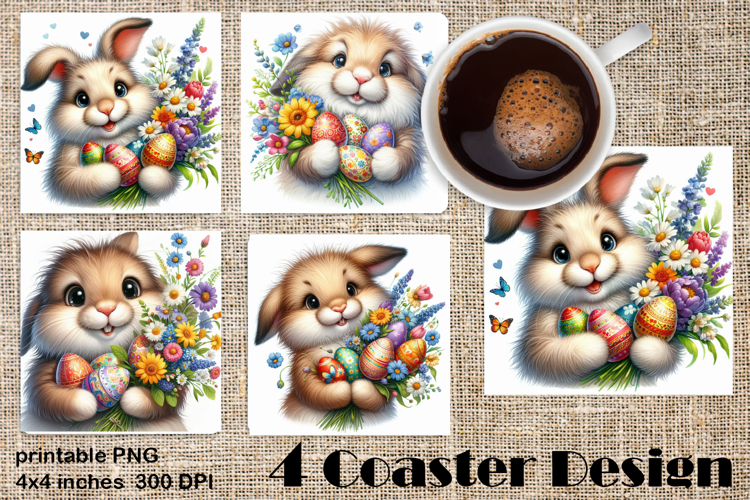 Happy Easter Square Coaster Sublimation. Funny bunny