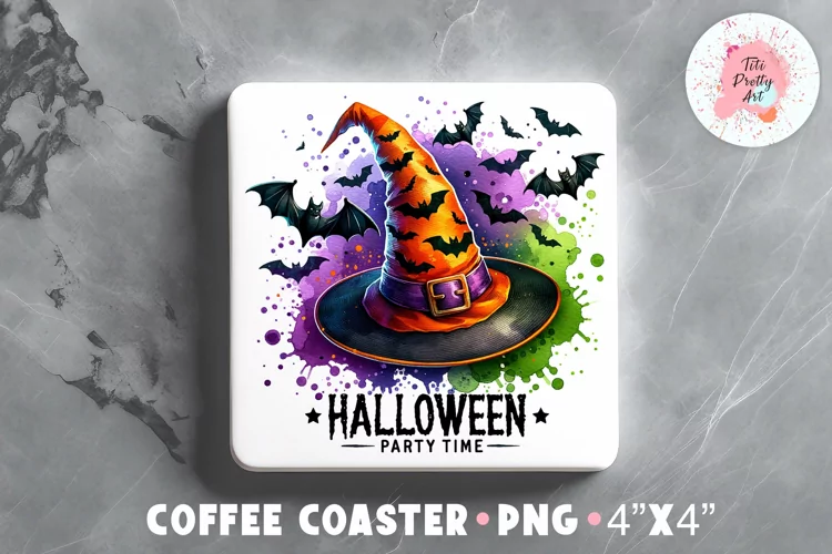 Square Coaster Gothic Witch Catcher Sublimation Design Png