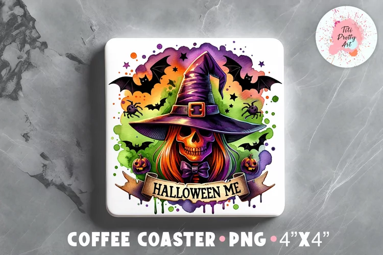 Square Coaster Gothic Witch Catcher Sublimation Design Png