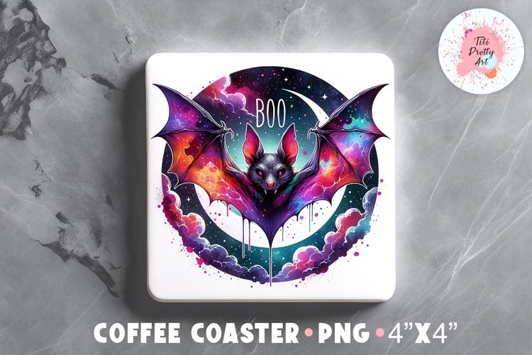 Square Coaster Halloween Bat Sublimation Design Png