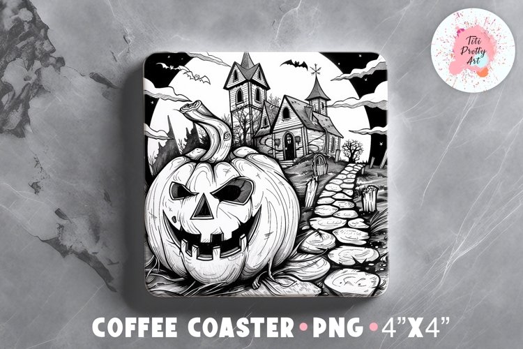 Square Coaster Halloween Pumpkin Sublimation Design Png