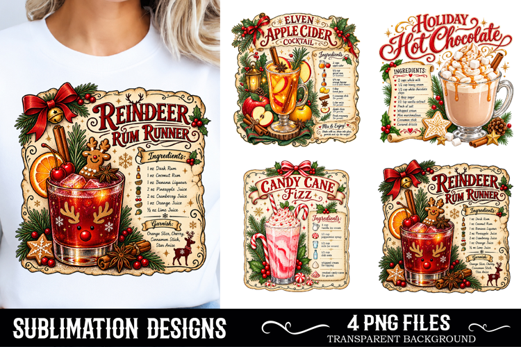 Square coaster holder, cocktail recipes, sublimation designs