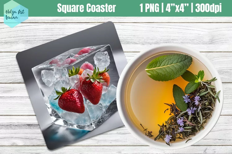 Square Coasters Sublimation | ice strawberry