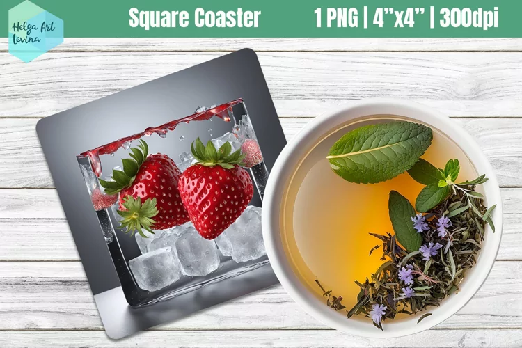 Square Coasters Sublimation | ice strawberry