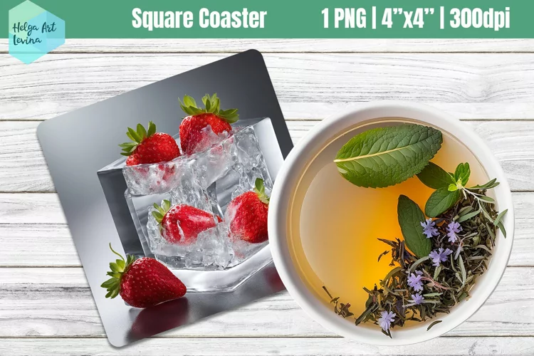 Square Coasters Sublimation | ice strawberry