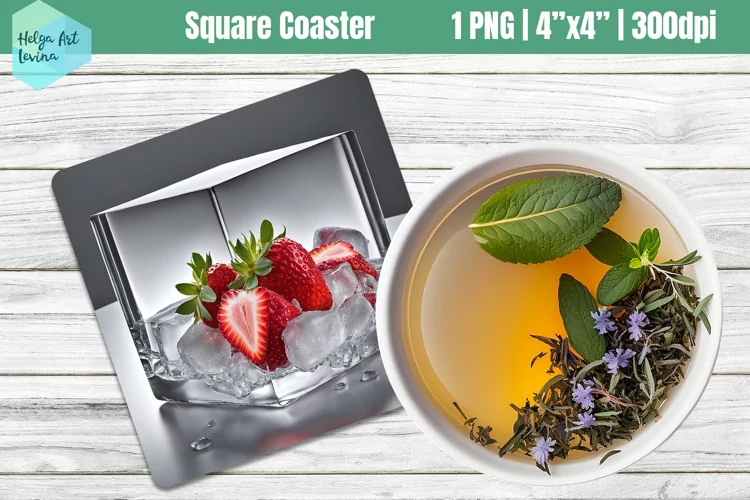 Square Coasters Sublimation | ice strawberry